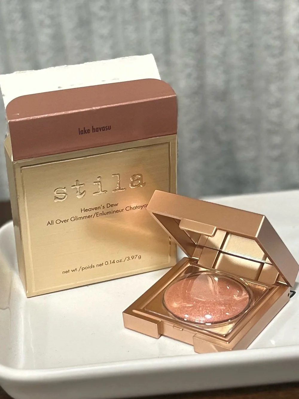 NIB Stila Lake Havasu Rose-Gold Highlighter Compact Full Size / Multi Use /Eyes